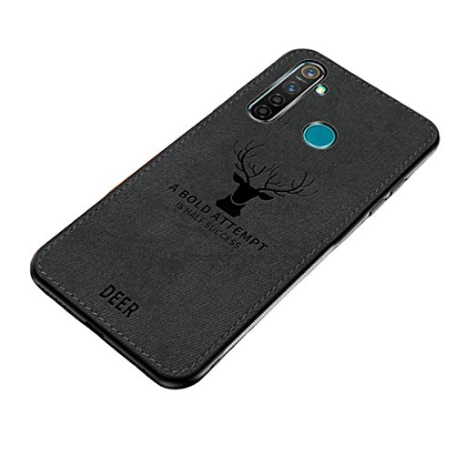 MOBILOVE Deer Pattern Cloth Texture Leather Finish Soft Fabric Case Hybrid Protective Case with Camera Protection for | Realme 5 | 5s | 5i | Narzo 10