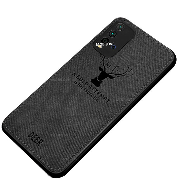 MOBILOVE Deer Pattern Cloth Texture Leather Finish Soft Fabric Case Hybrid Protective Case with Camera Protection for | Mi Redmi 9 Power