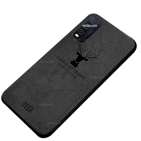 MOBILOVE Deer Pattern Cloth Texture Leather Finish Soft Fabric Case Hybrid Protective Case with Camera Protection for | Vivo Y20 | Y20i | Y20G | Y12s