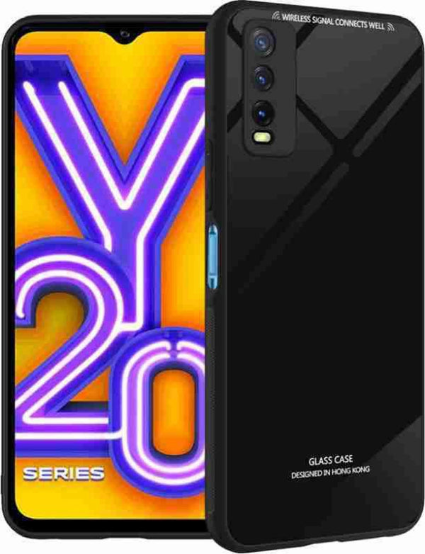 MOBILOVE Back Cover for Vivo Y20 | Y20i | Y20G | Y12s | Luxury Toughened Glass Cover with Shockproof Soft Silicone Side Case (Hard Case) (Black)