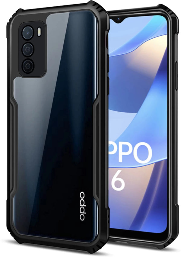 MOBILOVE Back Cover for Oppo A16 | Four Corner Hybrid Soft PC Anti Clear Gel TPU Bumper Case [Anti-Slip] [Shock Proof] [Scratch Resistant] (Black | Transparent)